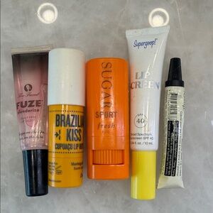 Lip Gloss & Lip Protector Bundle-Too Faced, Aesop, SuperGoop, Sugar, Sol Janeiro